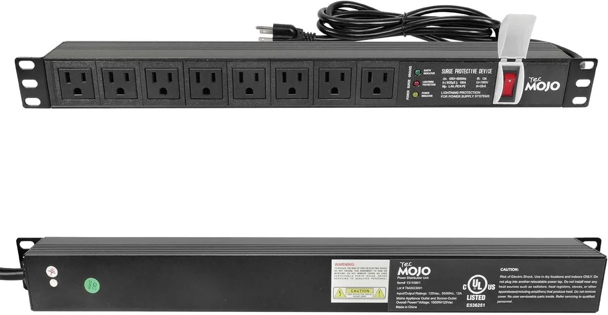 TAURKENAM TAURKENAM 1U 8-Outlet PDU Surge 6ft Cord 15A 12A — product photo