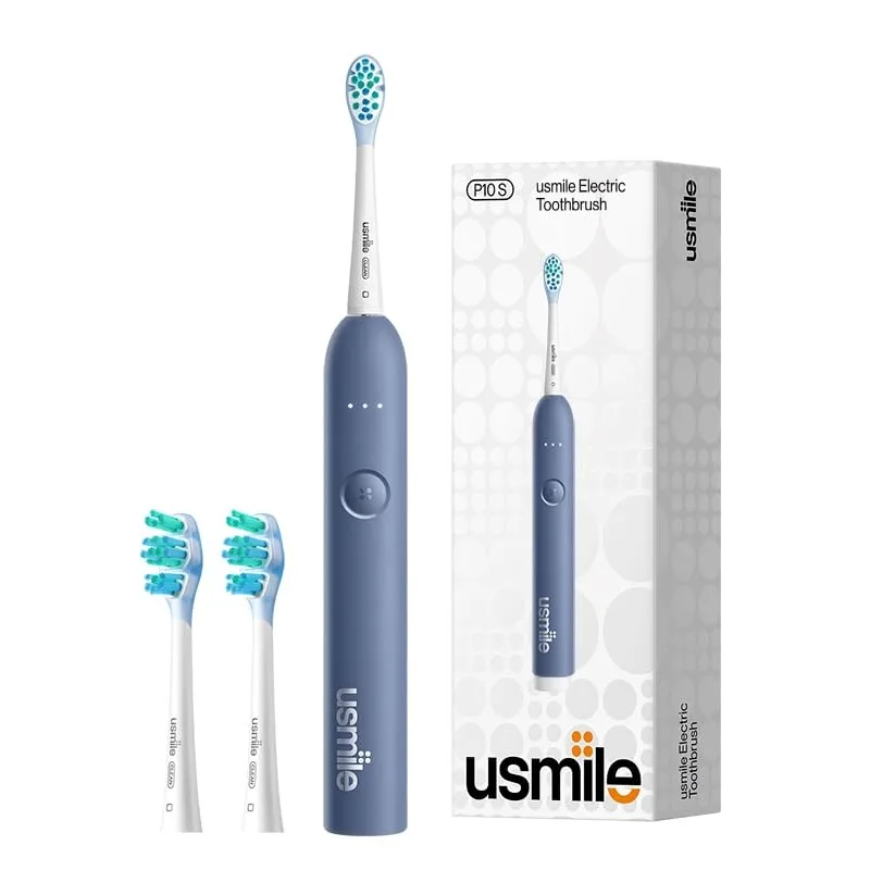 Blue sonic electric toothbrush with ergonomic handle and cushioned brush head