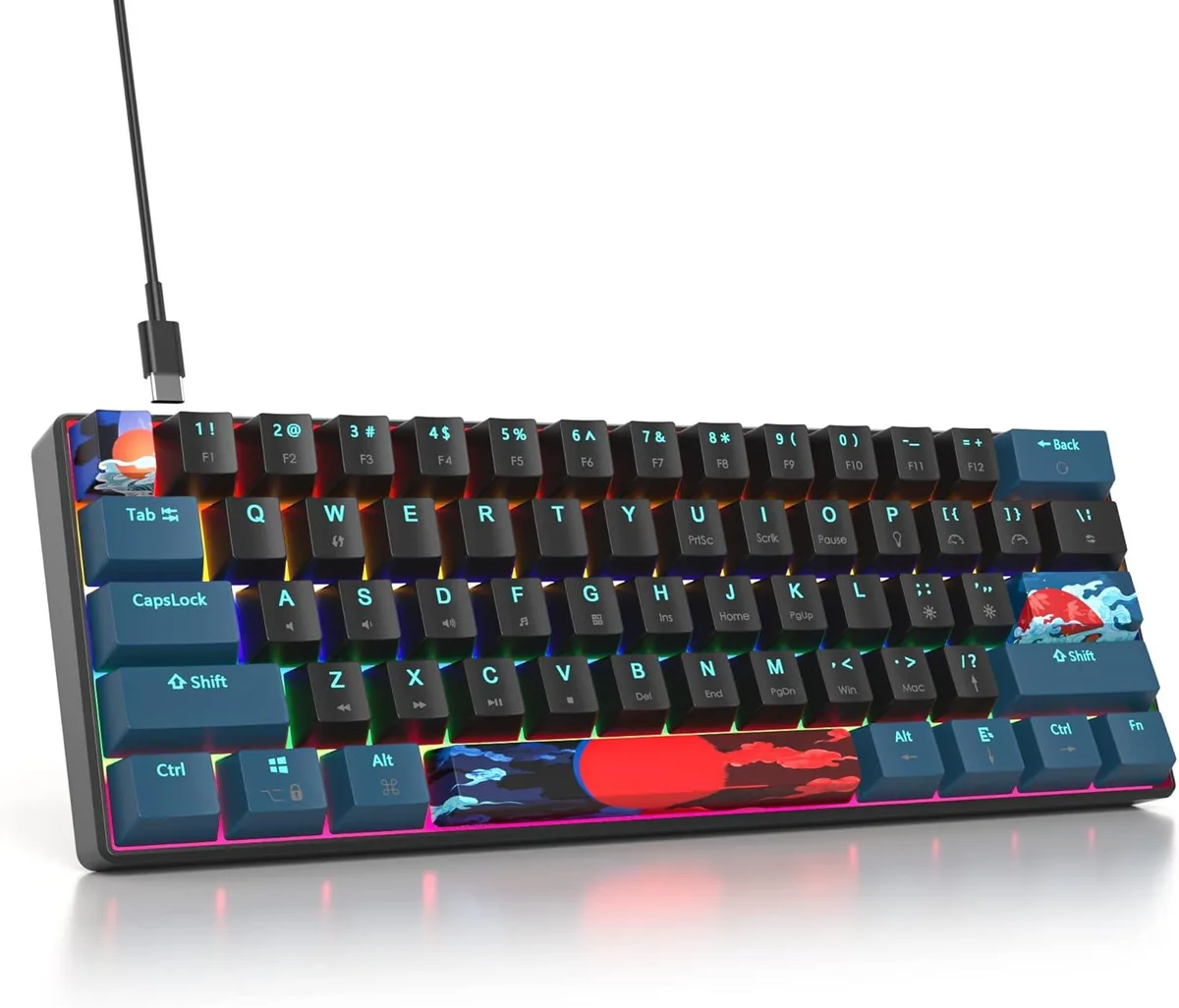 TUKO TUKO 60% Gaming Keyboard 61 Keys Red Switch Monstor Black — product photo