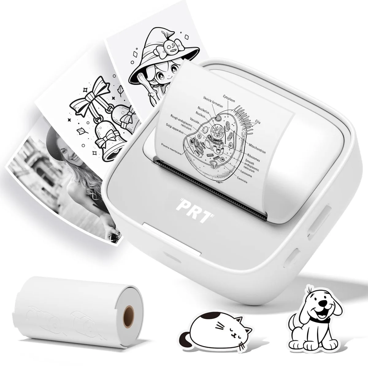 Compact grey thermal label printer with roll paper loaded