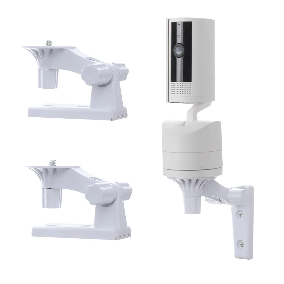 Two white PVC wall-mount brackets with polished finish, 2.9 inches each, adjustable 180 degrees