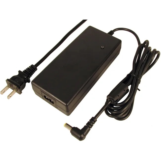 Compact black rectangular 65W 19V AC adapter with barrel connector