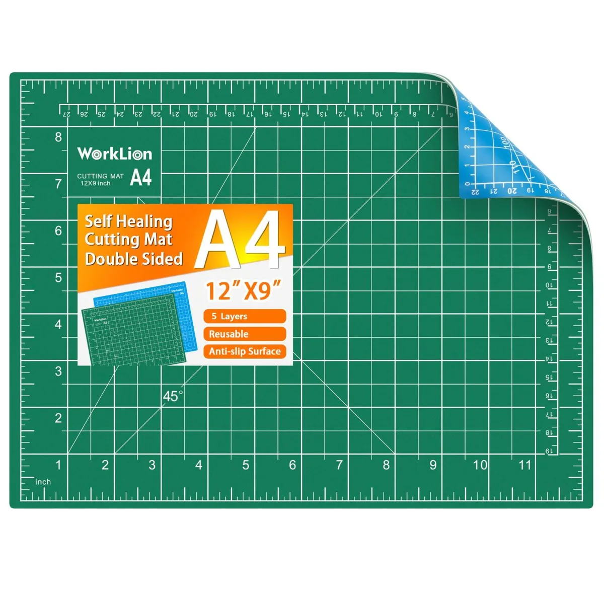  WORKLION Self-Healing Cutting Mat 12 in x 9 in Double-Sided Gridded — product photo