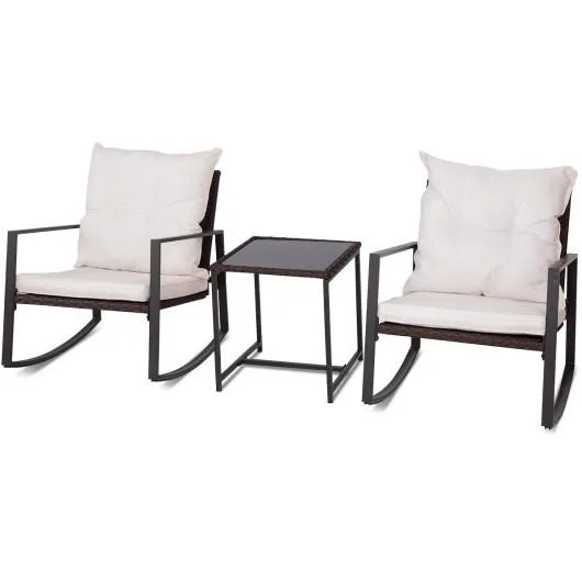 SlickBlue SlickBlue 3 PCS Patio Rocking Wicker Bistro Set Beige — product photo