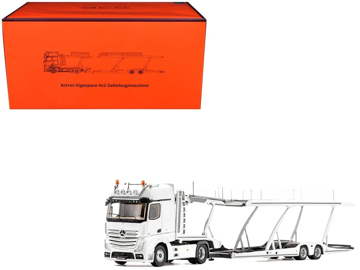 GCD GCD Mercedes-Benz Actros Auto Transporter White 1/64 Diecast Model — product photo