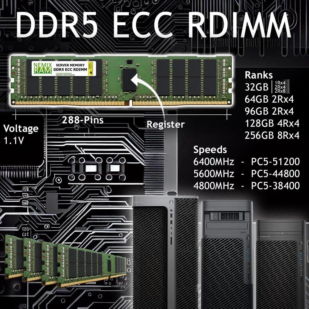 NEMIX RAM NEMIX RAM DDR5 4800 1.1TB 12x96GB ECC RDIMM Supermicro H13SSW memory upgrade — product photo