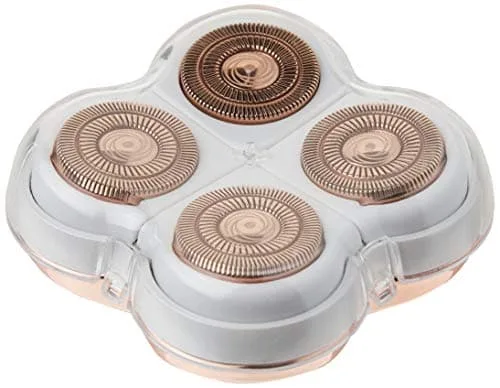 Small circular replacement shaving head with silver foil and white plastic body