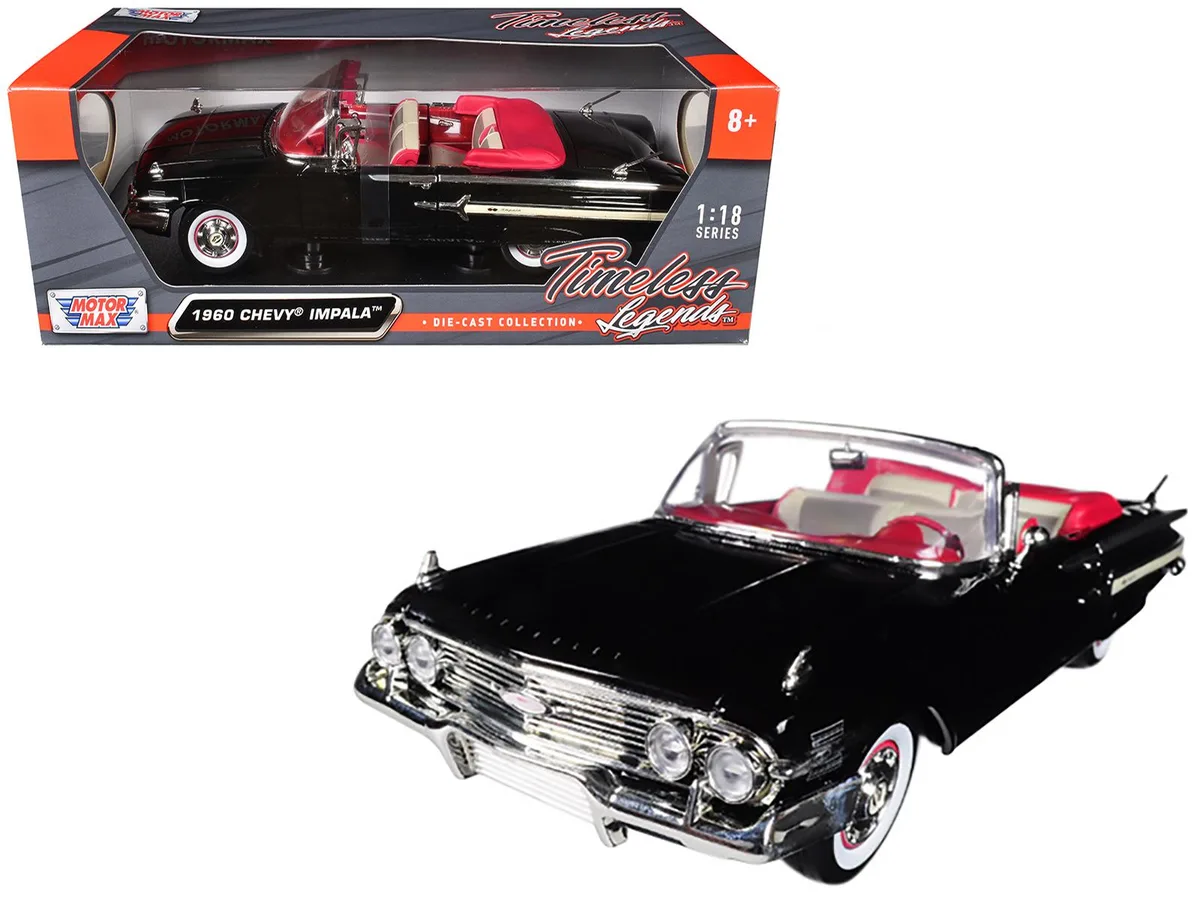MOTORMAX MOTORMAX 1960 Chevrolet Impala Convertible Black 1/18 Diecast Car Model — product photo
