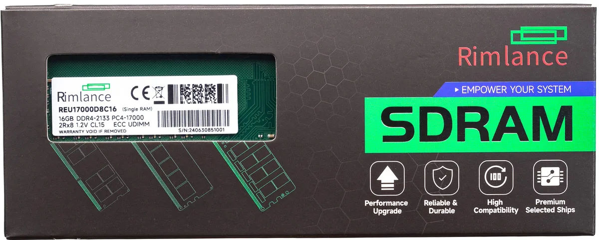 RIMLANCE RIMLANCE REU17000D8C16 16GB DDR4 2133MHz ECC UDIMM 2Rx8 — product photo