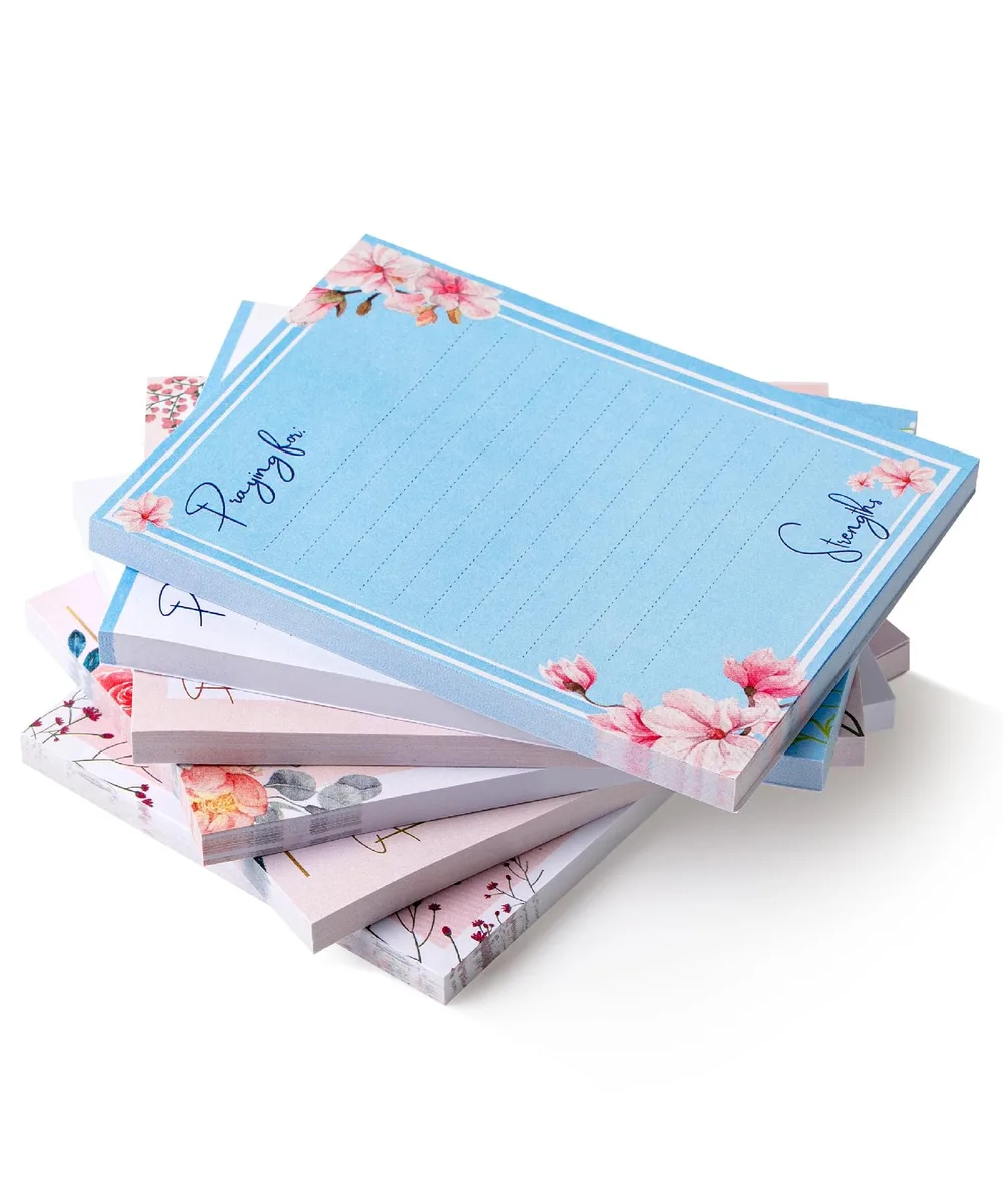 Six square floral lined sticky note pads, 3 by 4 inches