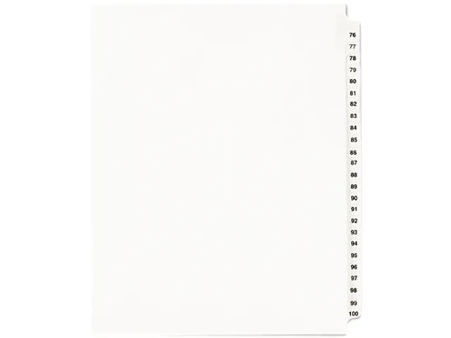 Avery Avery 1333 Legal Side Tab Dividers 76-100 Letter White 1 Set — product photo