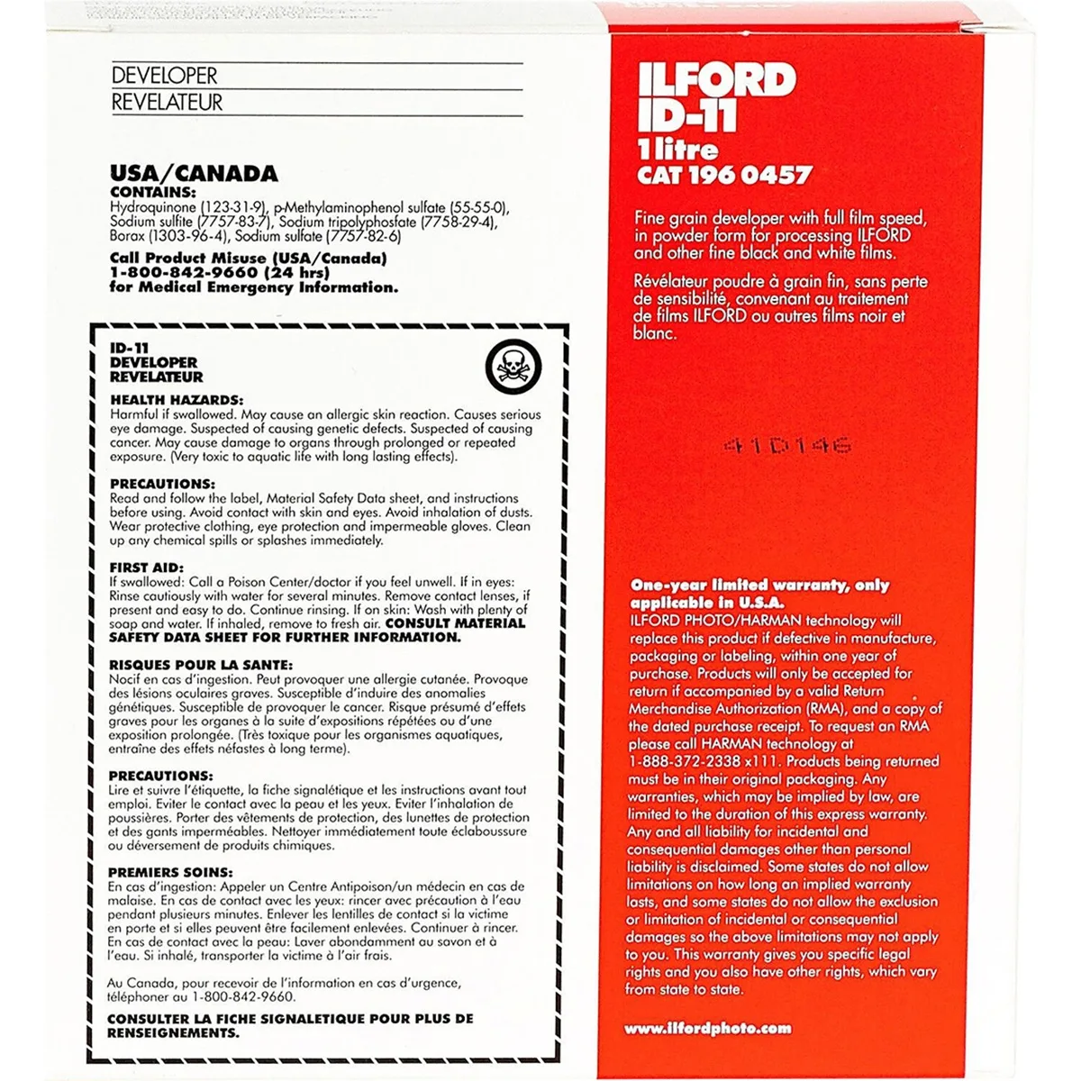 White rectangular cardboard box with Ilford branding and ID-11 label
