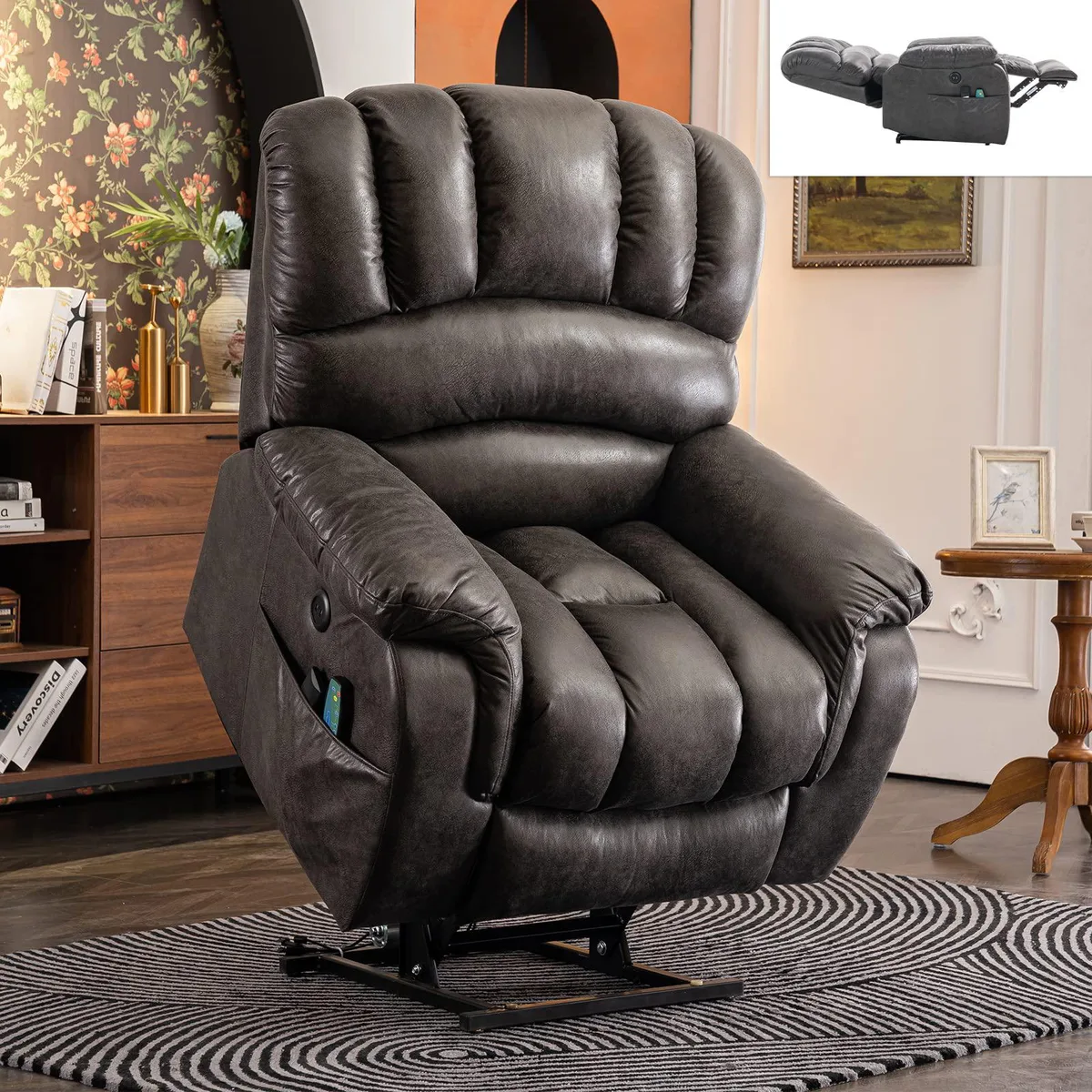MEETWARM MEETWARM Large Dual OKIN Motor Power Lift Recliner Grey — product photo