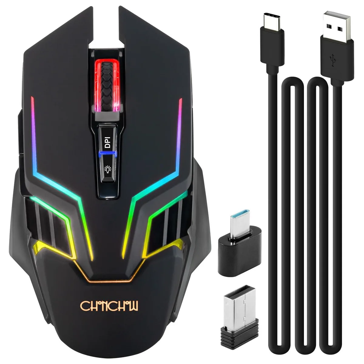 CHONCHOW WG01 Wireless Gaming Mouse 3200 DPI 12 RGB Modes Black — product photo
