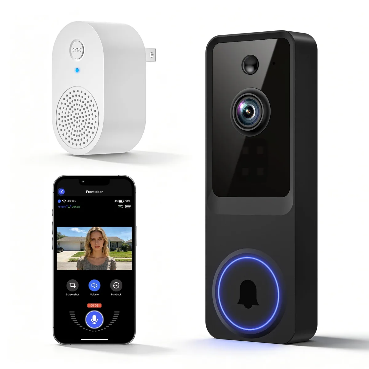  Clover N52 1080p Wireless Surveillance Doorbell 5200mAh 2.4GHz WiFi — product photo