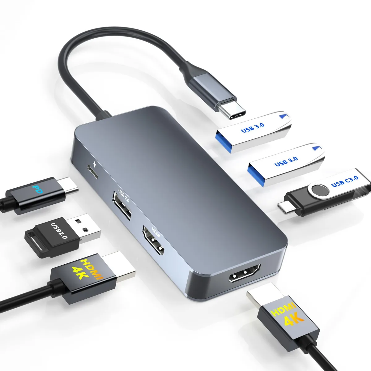 Belkin 7 IN 1 HUB-01 Docking Station 7-in-1 USB-C Dual 4K@30Hz HDMI 100W PD Black — product photo