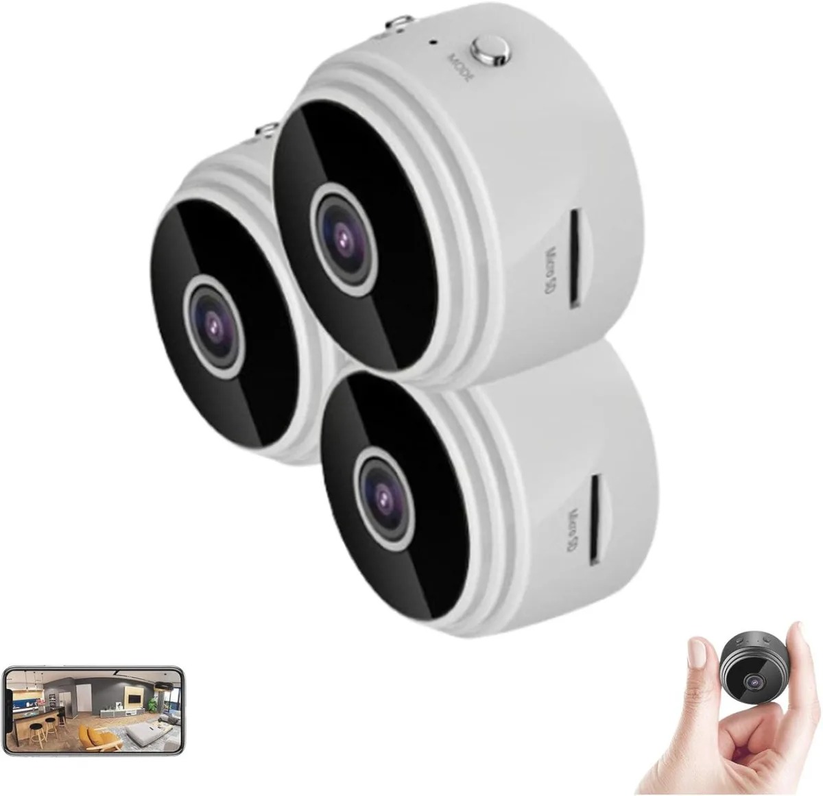 NaSR NaSR Magnetic Mini Security Camera 1080p 3pcs White — product photo