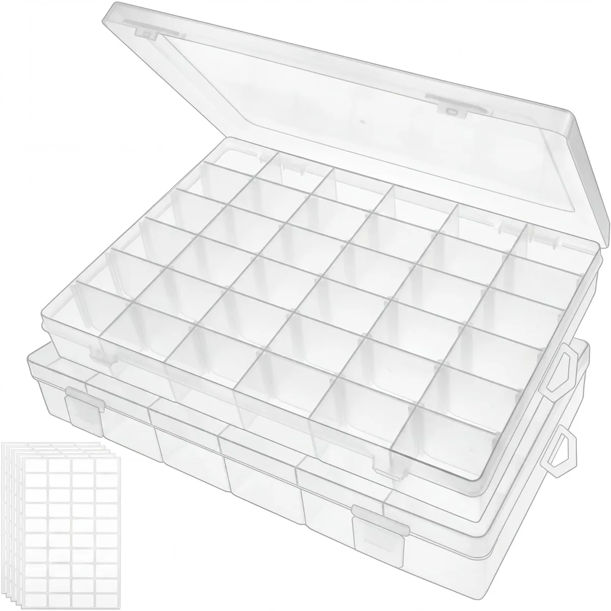 Two clear plastic boxes with adjustable grid dividers