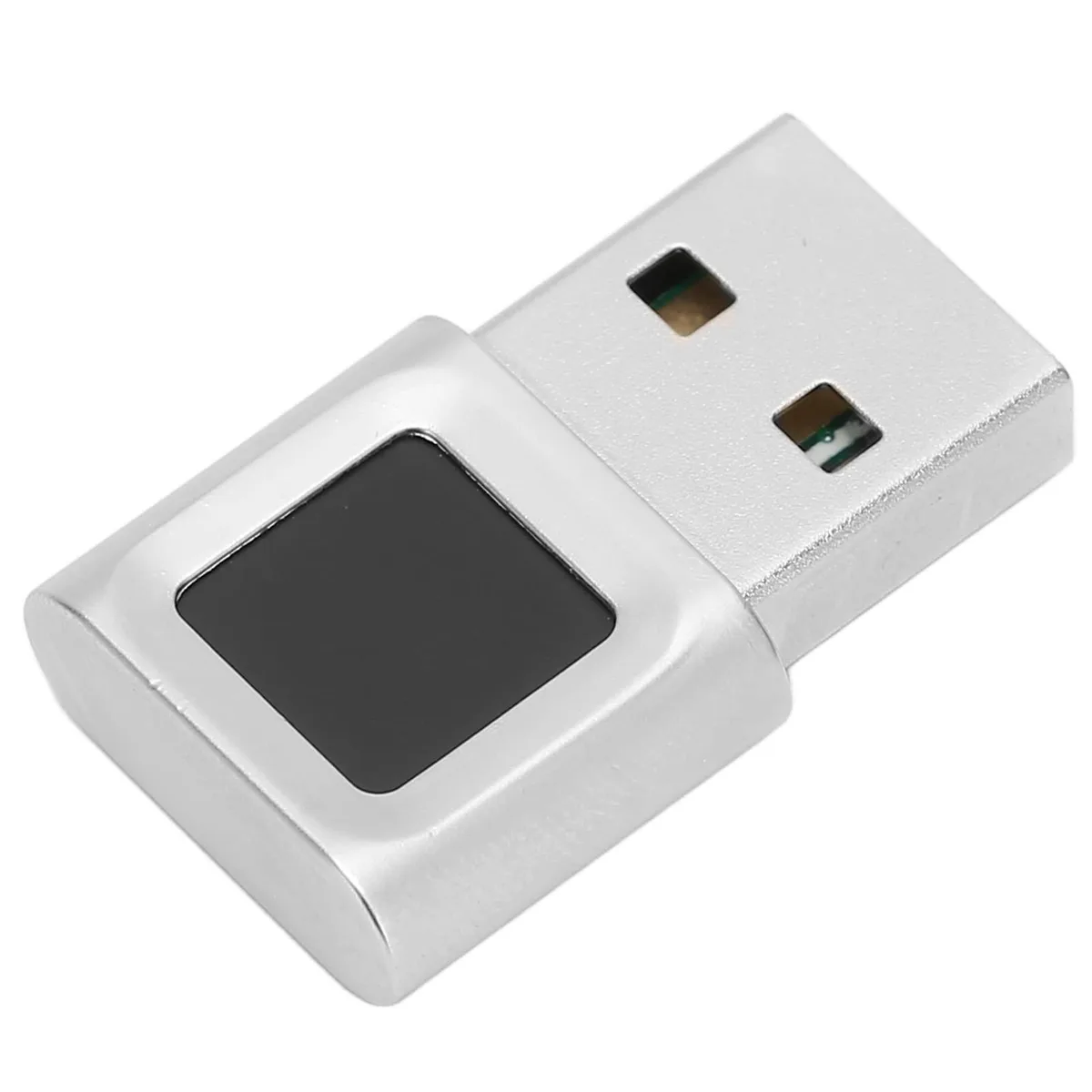 Small zinc-alloy USB fingerprint reader, matte finish