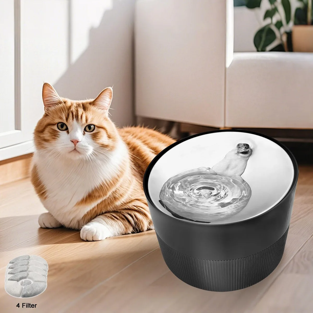 QLEE QLEE 2.5L Stainless Steel Pet Fountain Black 4 Filters — product photo