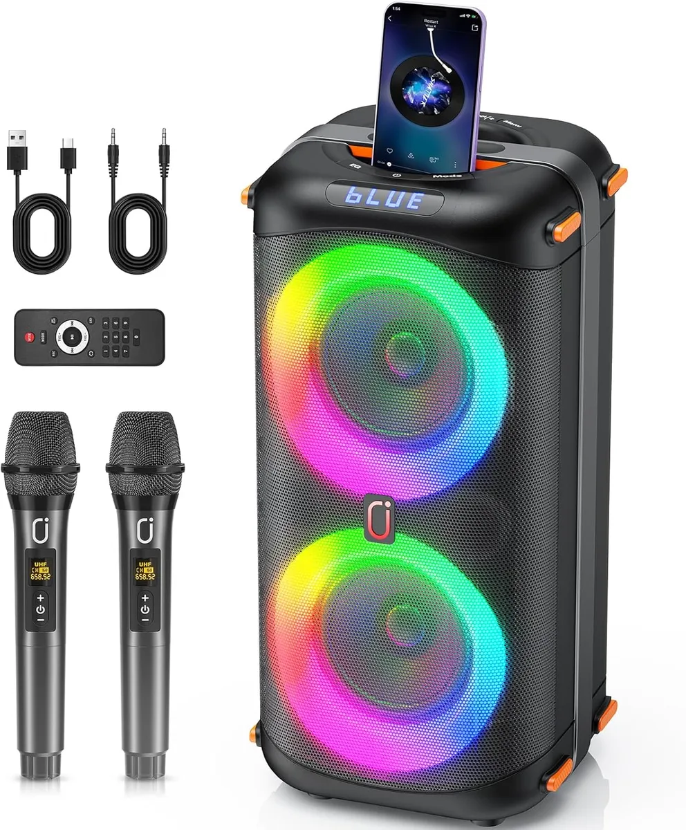 JYX JYX T27-T portable speaker 80W Bluetooth 5.3 24h 6.5in dual sub 2 mics — product photo