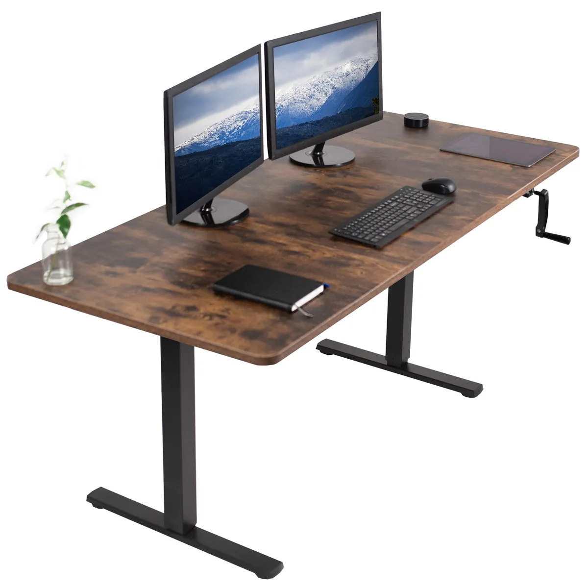 VIVO VIVO Manual 71 x 30 Standing Desk Vintage Brown Black Frame office furniture — product photo