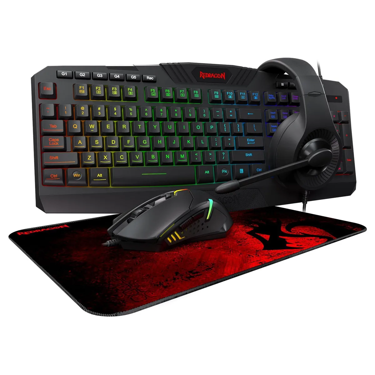  Redragon RED-S101-BA-2 Gaming Keyboard and Mouse Combo with Headset and Mousepad (Black) — product photo