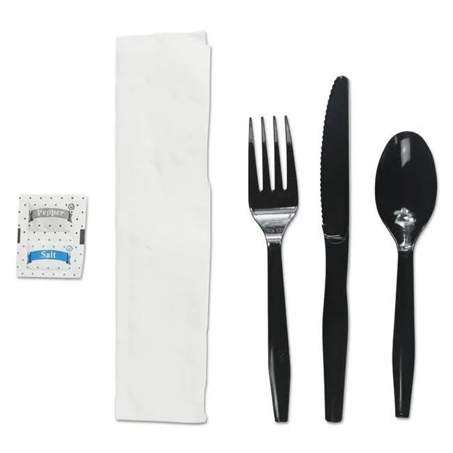 Boardwalk Boardwalk FKTNSMWPSBLA Six-Piece Cutlery Kit, Black, 250 / Carton — product photo