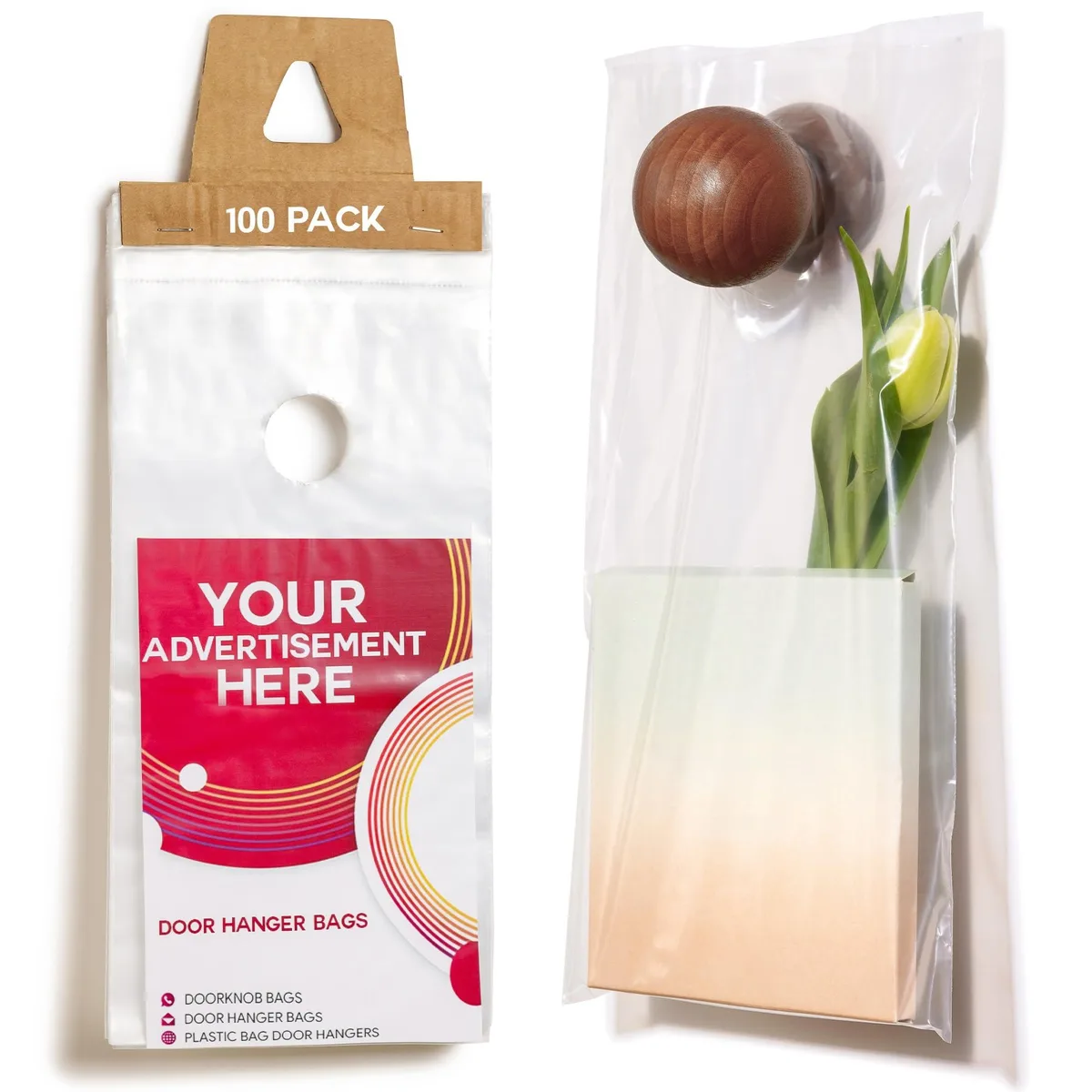 Pack of 100 clear plastic door hanger bags beige 6 x 12 inches