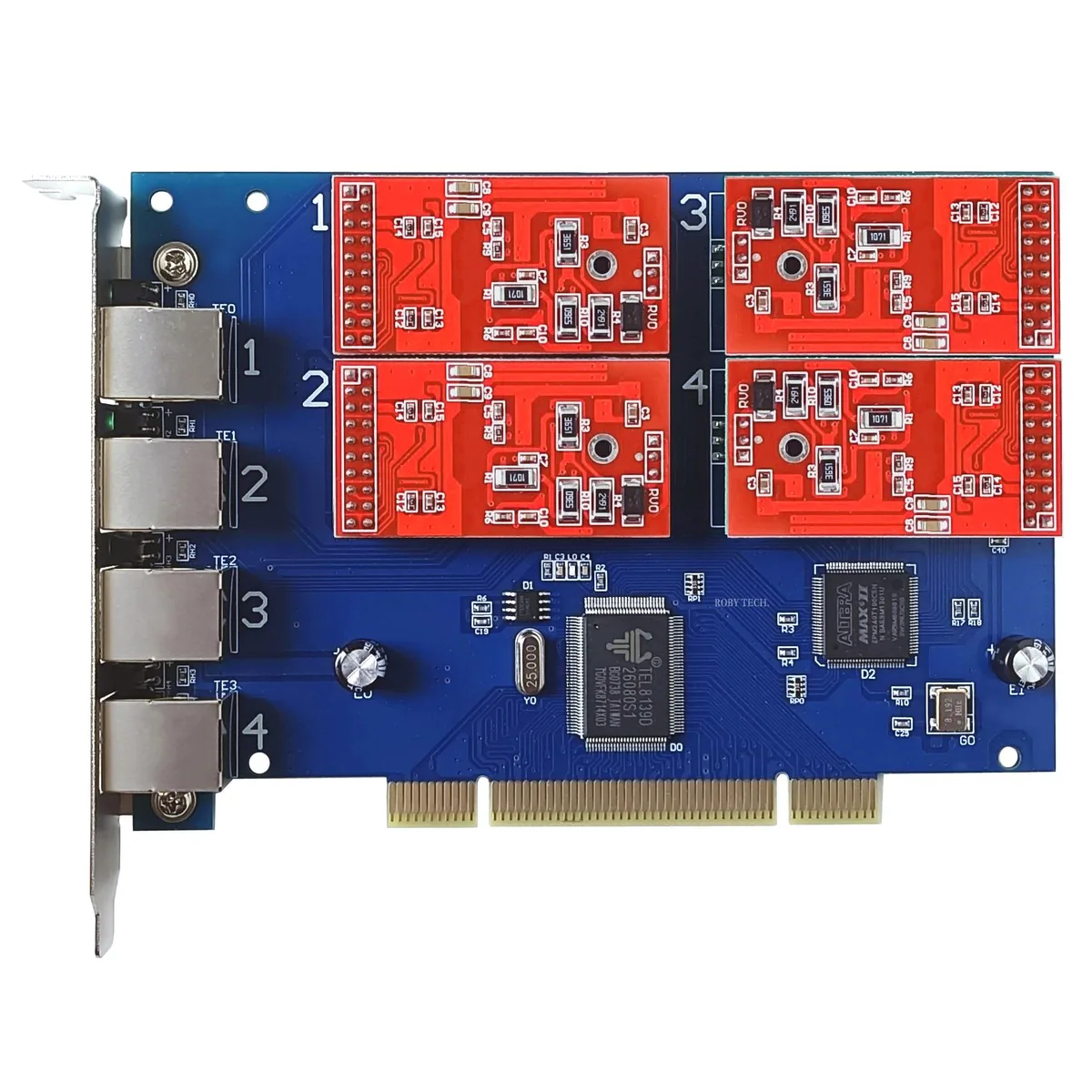 Roby Technology Co., Limited Roby Technology Co., Limited TDM410 4 FXO PCI telephone accessory — product photo
