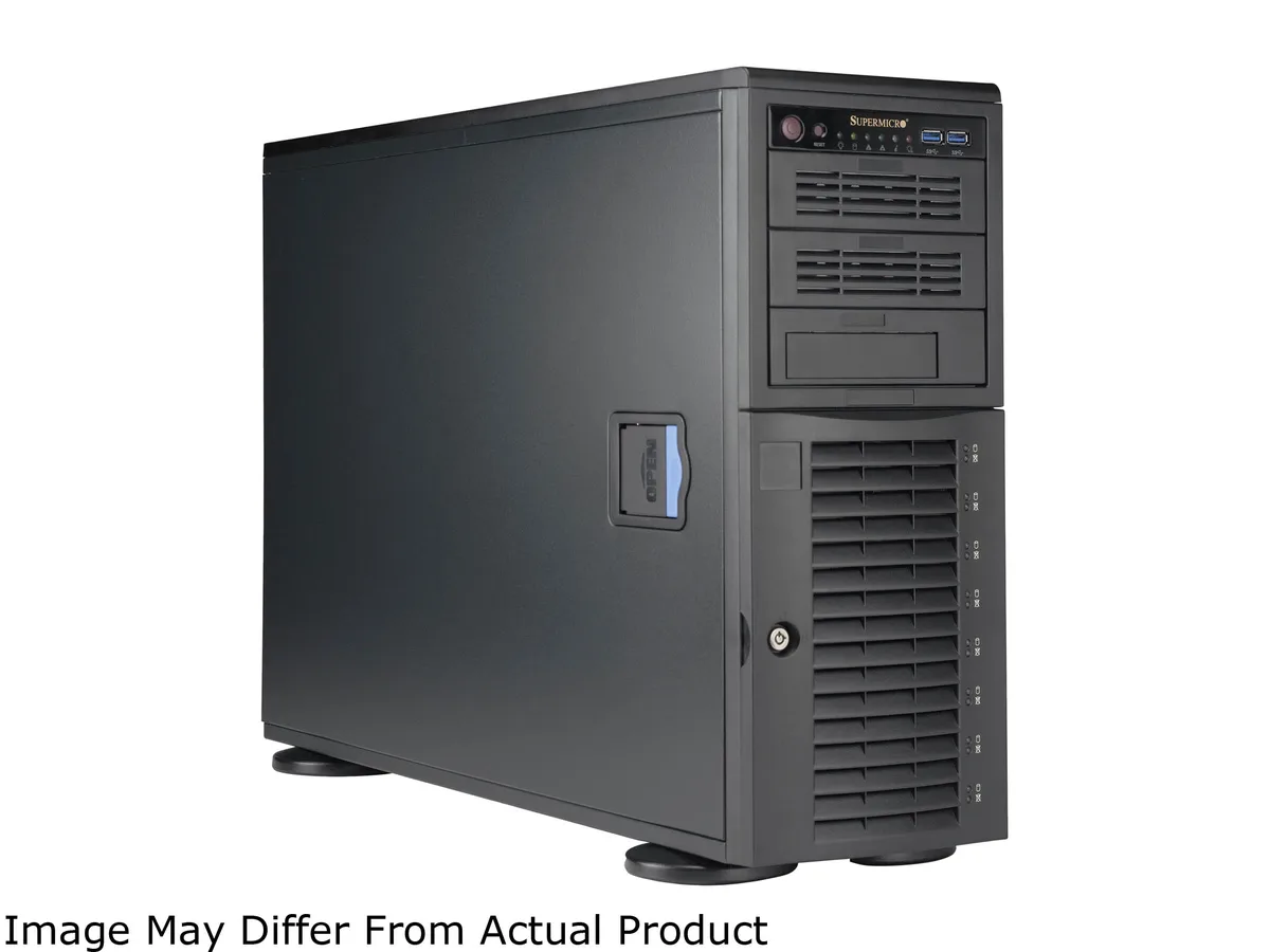 Supermicro Supermicro SYS-5049A-T barebone server, 12 DDR4 DIMM slots, 8×3.5" hot-swap bays, 1200W PSU — product photo