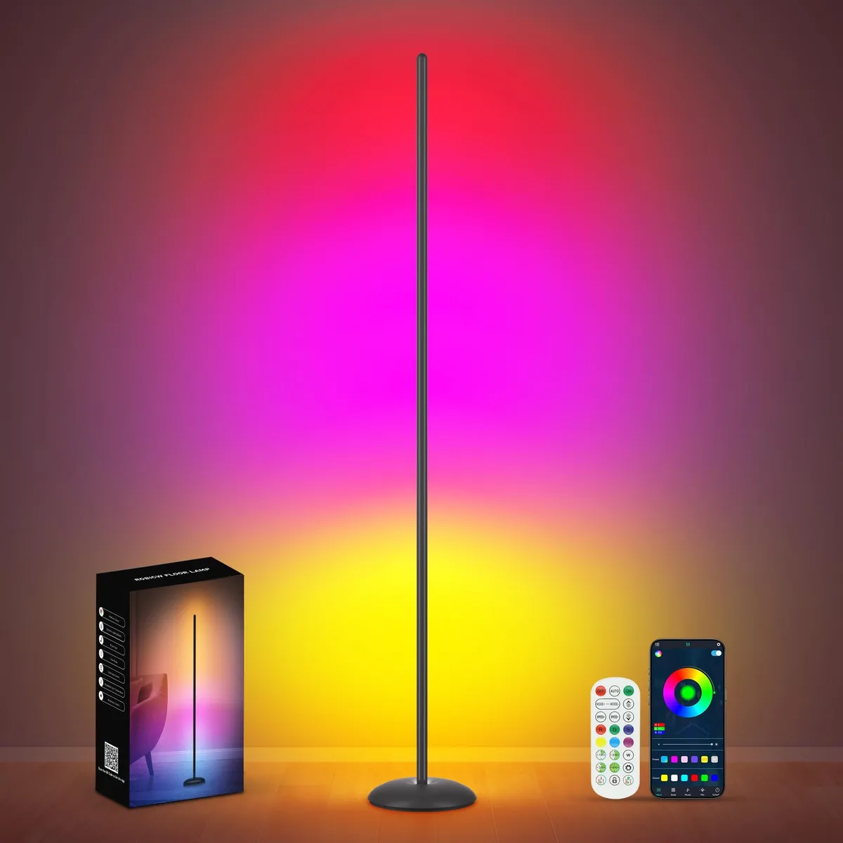 Tall black rectangular corner floor lamp, 54.53 inches high