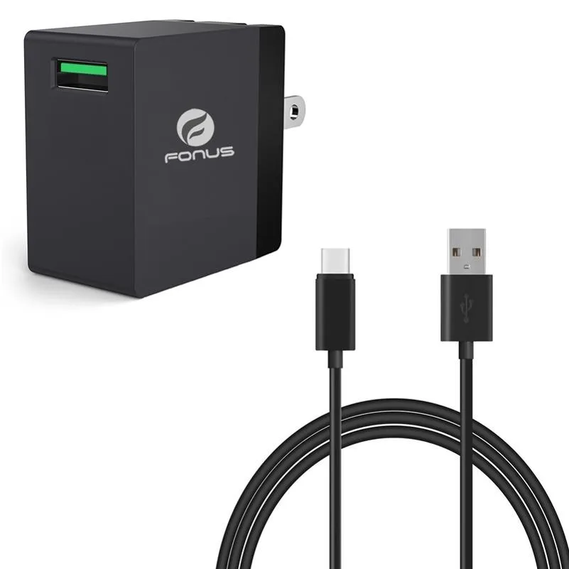 Fonus Fonus 18W Adaptive Fast USB Charger 6ft Type-C Cable Black — product photo