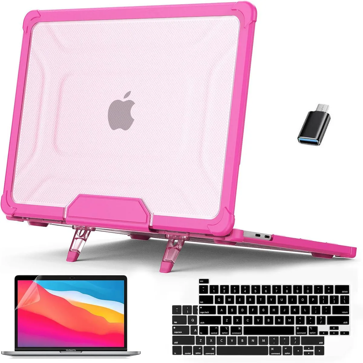 Rose red hard shell case with fold-out kickstand for 13 inch MacBook Pro