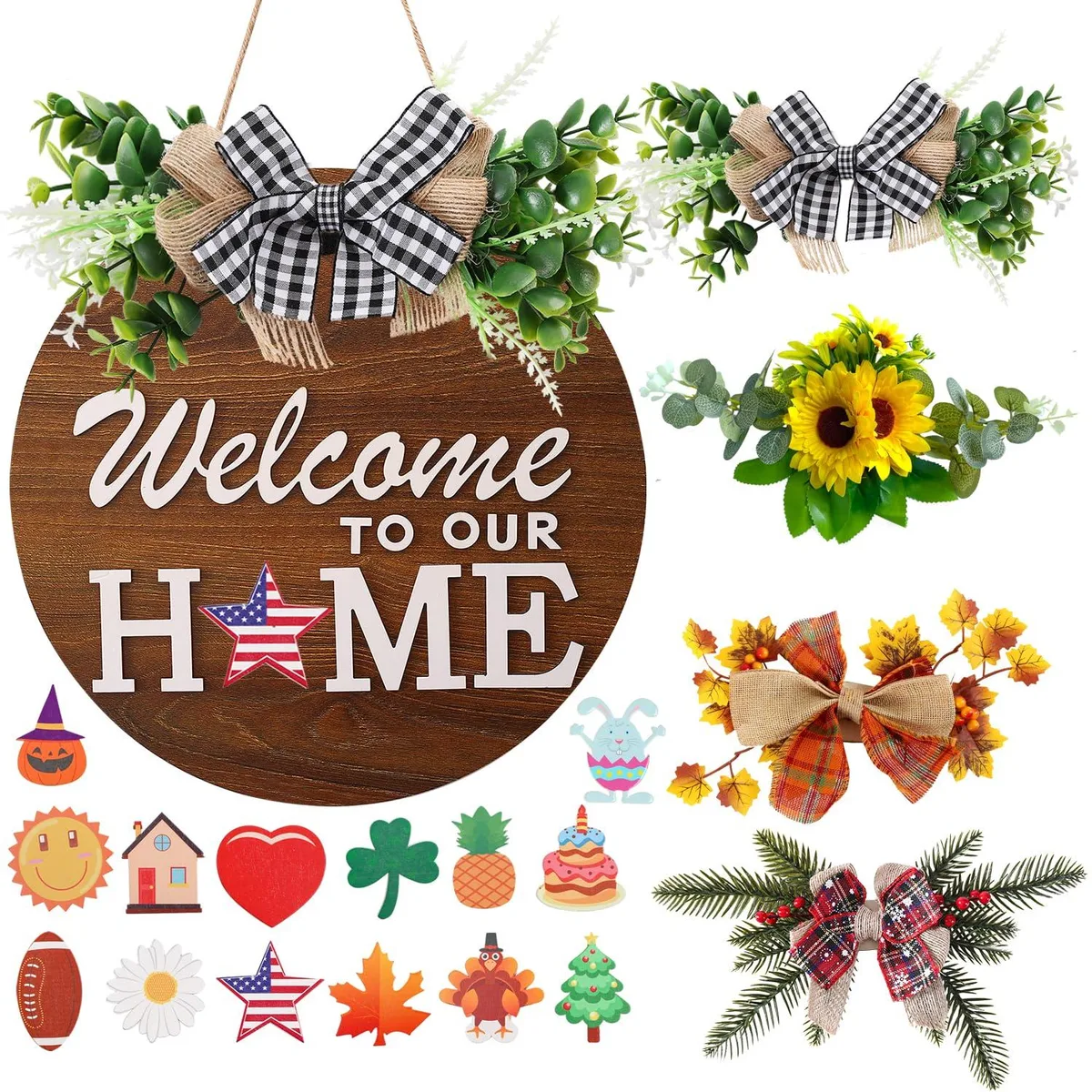  Avery Interchangeable Welcome Sign 12" 4 Wreaths 14 Icons Yellow Black — product photo
