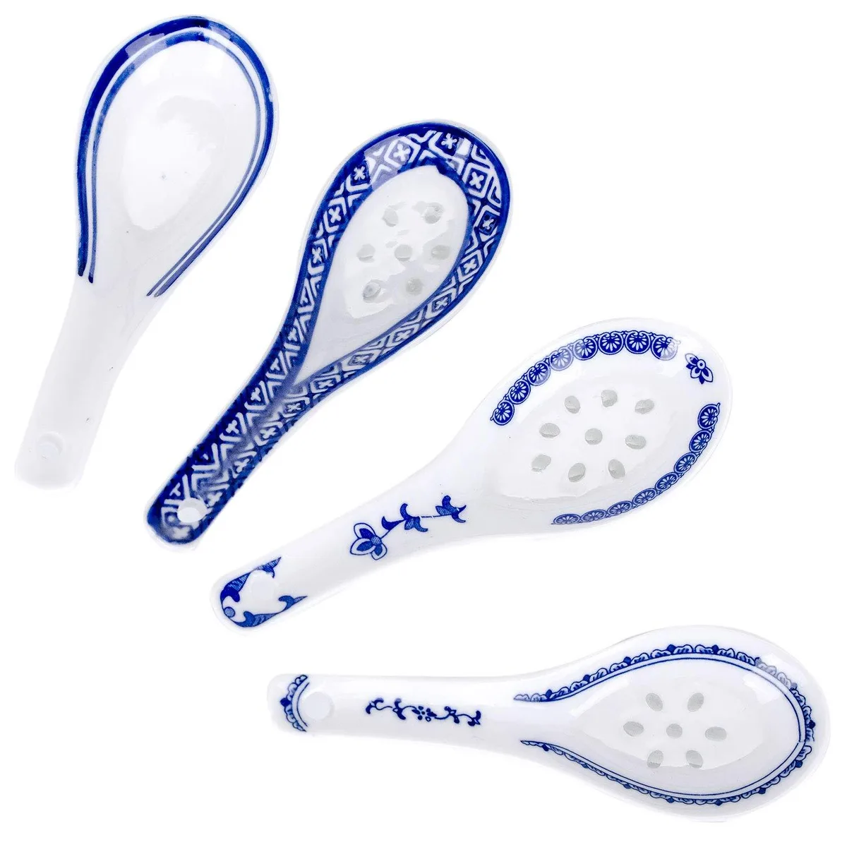  VanEnjoy Elegant Blue &amp; White Ceramic Soup Spoons Set of 4 — product photo