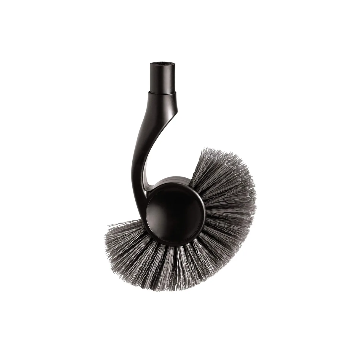 Black plastic toilet brush head with dual stiff bristles