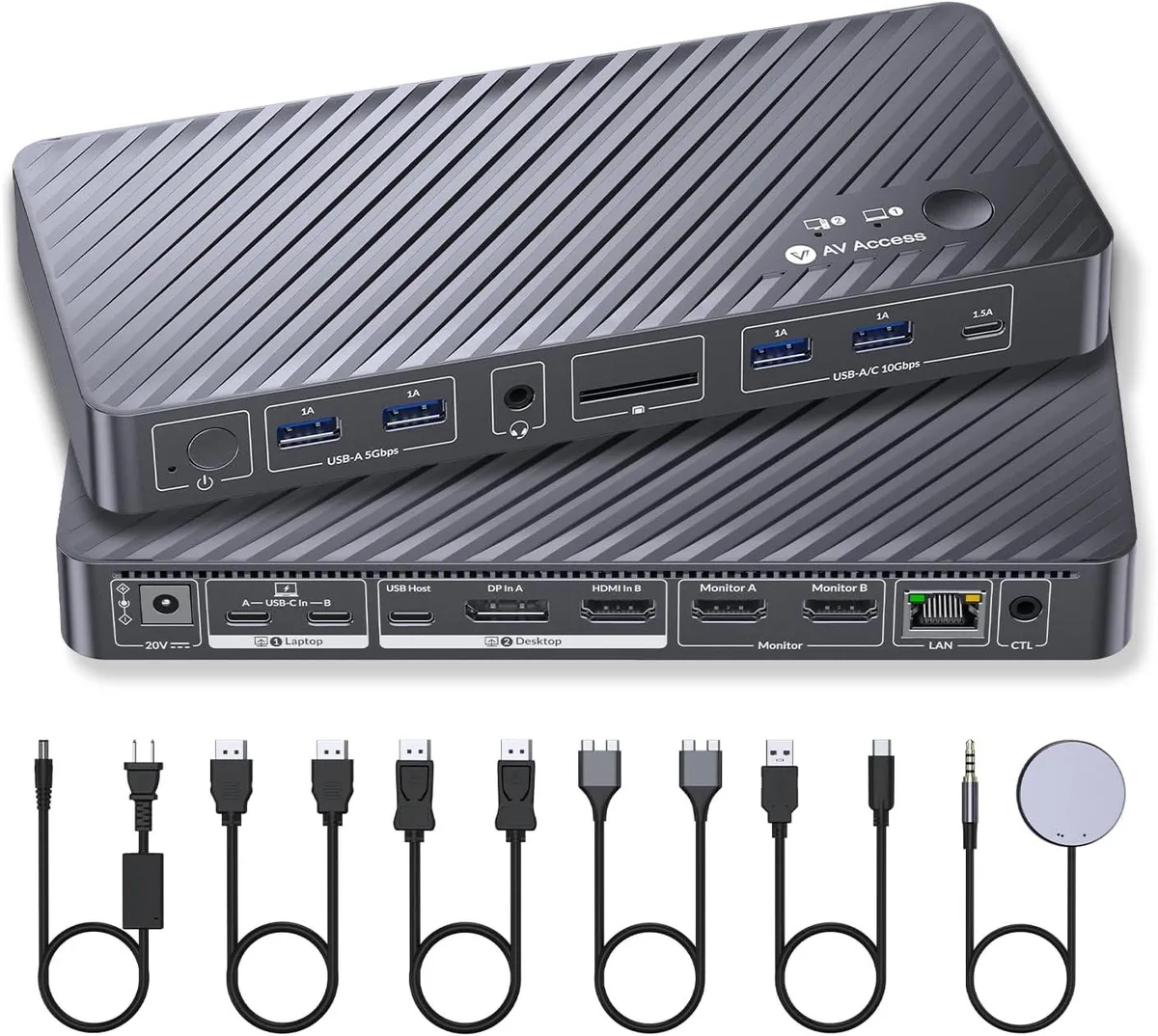 v AV Access v AV Access USB-C KVM Switch 2 Monitors 2 Computers 4K Dual HDMI 100W PD — product photo
