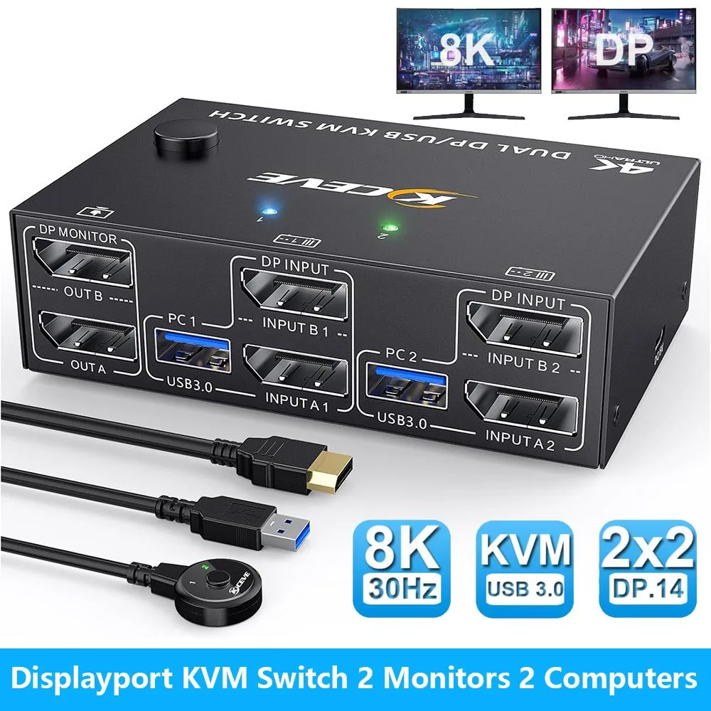 Hitoor Hitoor 202DP-3.0 2-Port DisplayPort KVM Switch 8K@30Hz 4K@144Hz — product photo