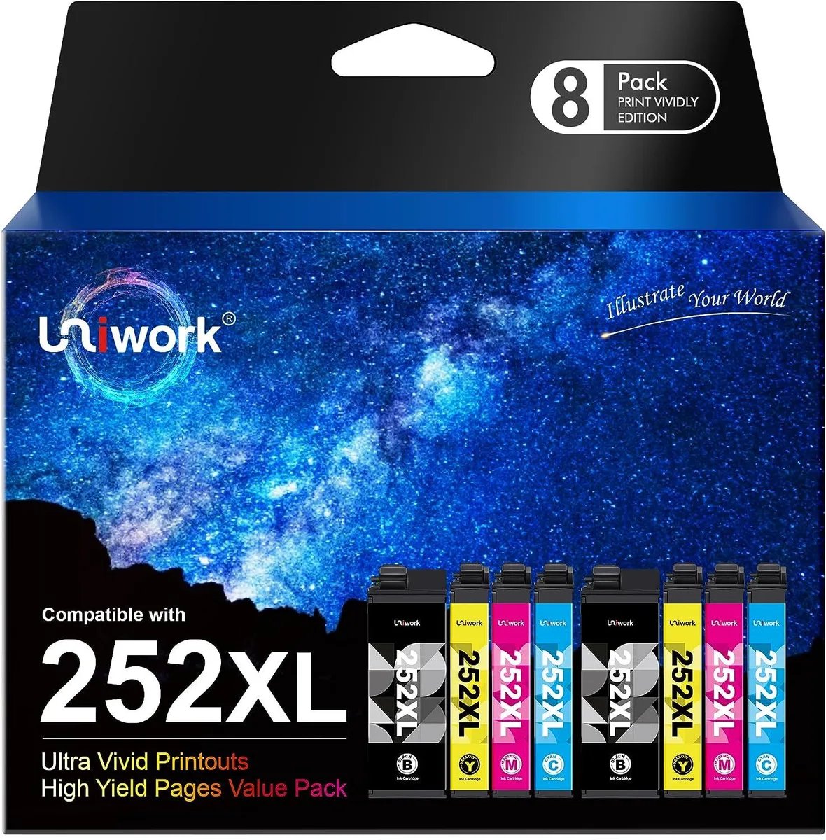 NuoTo NuoTo 252XL 8 Pack Ink Cartridges 2 Black 2 Cyan 2 Magenta 2 Yellow — product photo