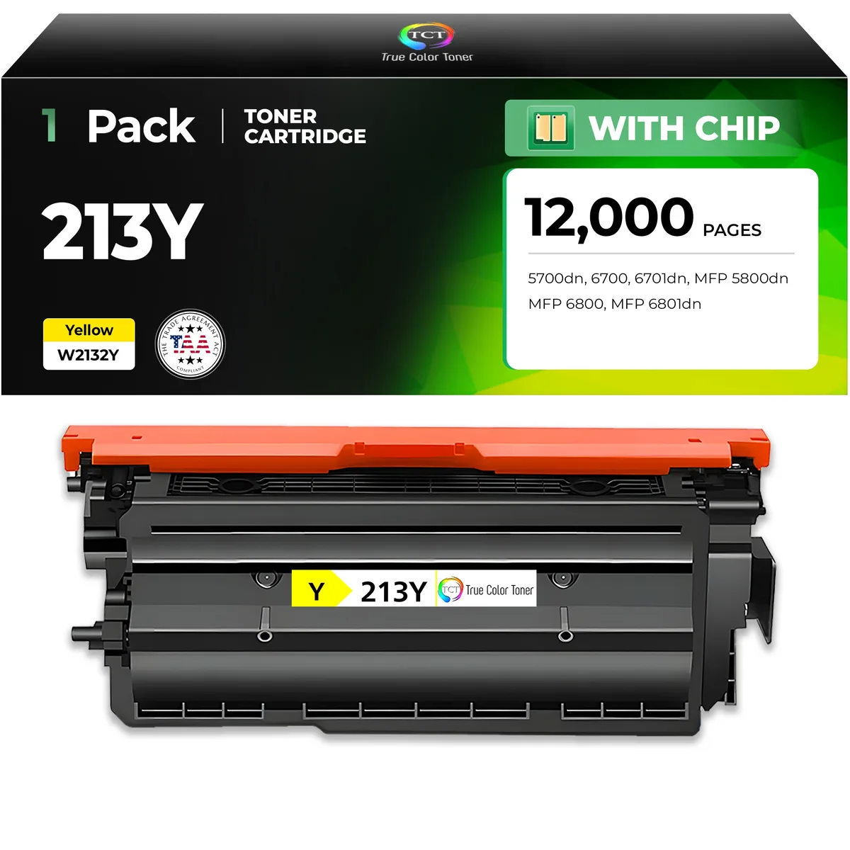 TCT TCT 213Y Yellow Jumbo TAA Compliant Toner Cartridge 12000 Pages — product photo