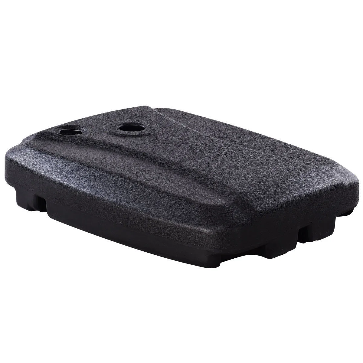 Black 60L HDPE umbrella base with fill spout, handle and 2.7in pole hole