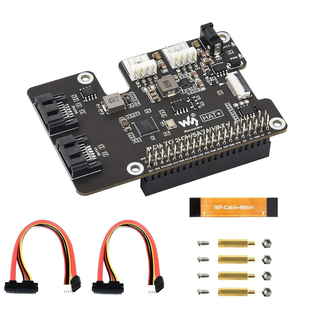 LORDWORLD LORDWORLD PCIe to 2-Channel SATA HAT+ for Raspberry Pi 5 development board — product photo