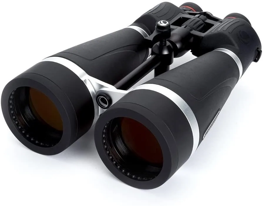 Large black binoculars with big objective lenses and rubber eyecups