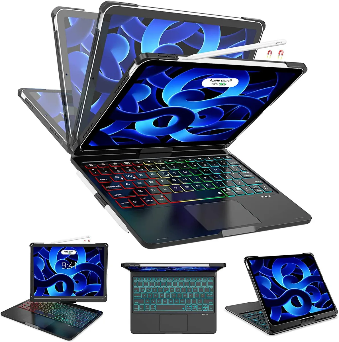 Werleo Werleo iPad 10th Gen 10.9" 2022 Keyboard Case with Trackpad, 7-Color Backlight, 360° Rotation, Black — product photo