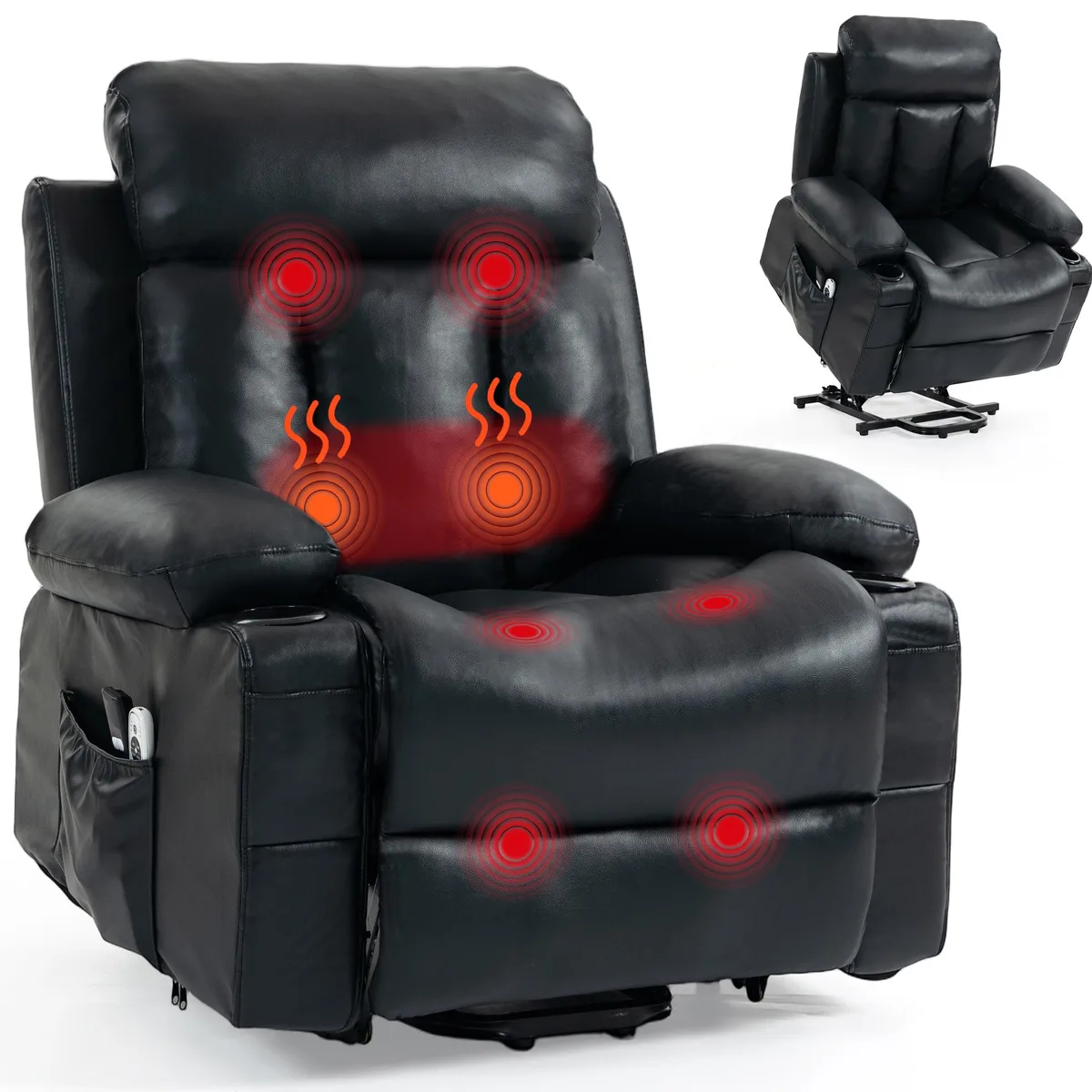 VANBOW VANBOW Power Lift Recliner, PU Leather, Massage &amp; Heat, Black — product photo