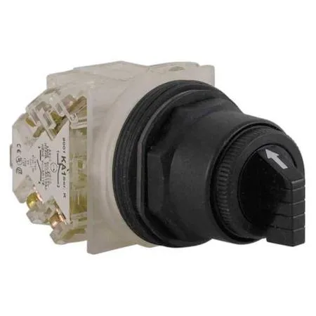 Black 30 mm selector switch with chrome bezel and lever operator