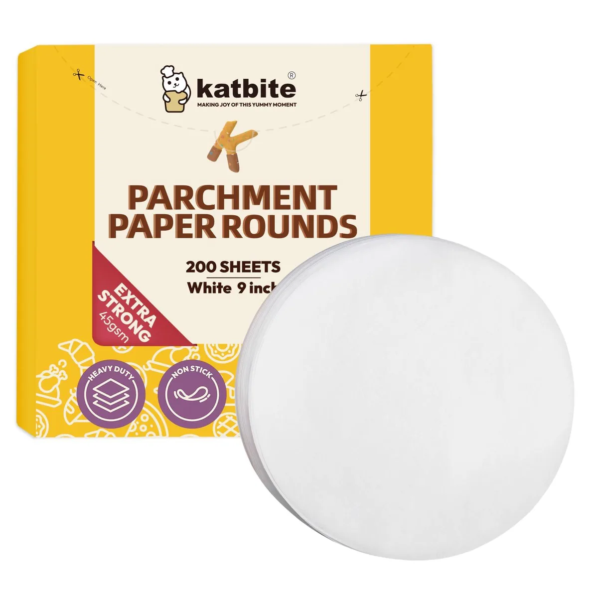 Stack of 200 round 9-inch parchment sheets in flat box