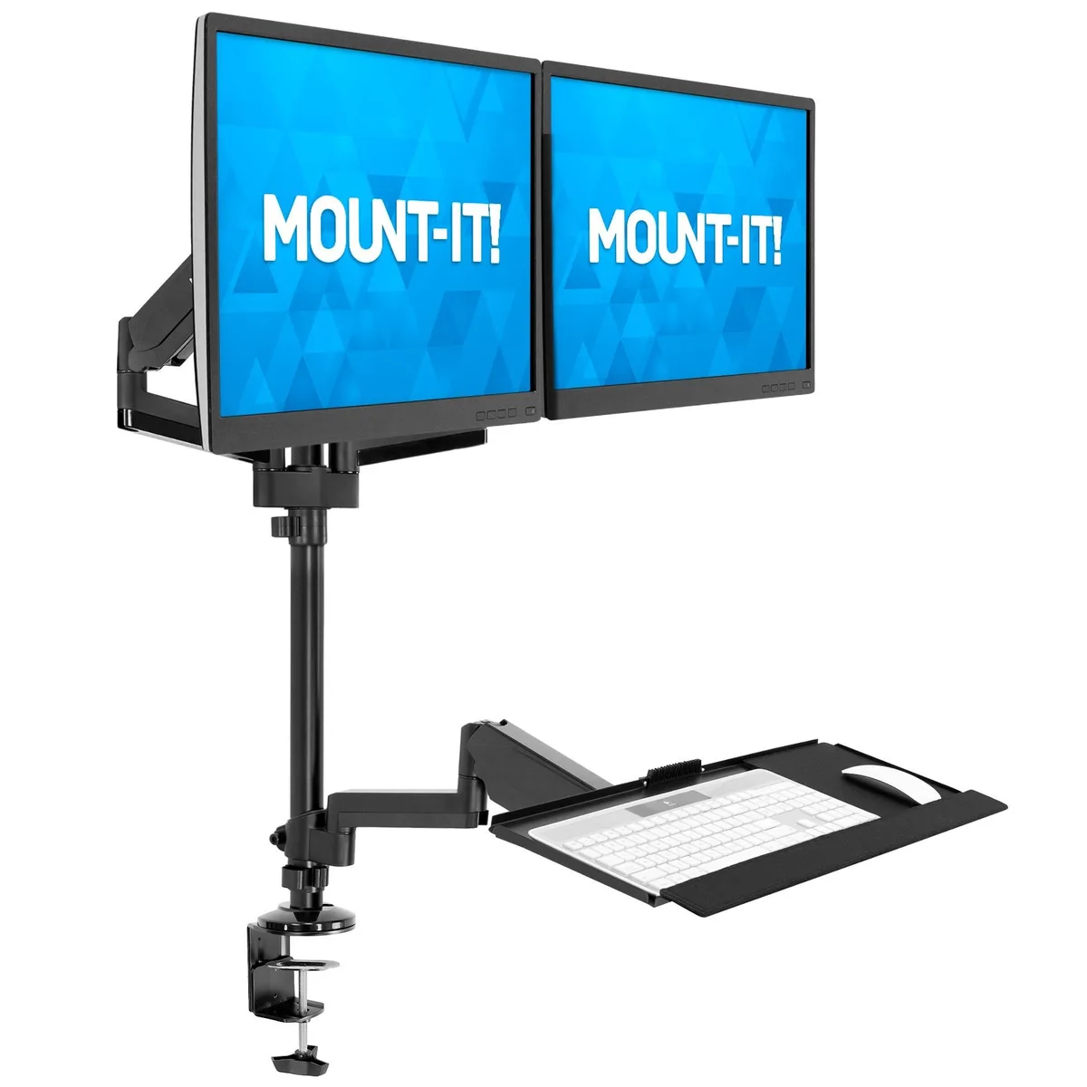 Mount-It Mount-It MI-7996 dual monitor standing desk mount with keyboard tray — product photo