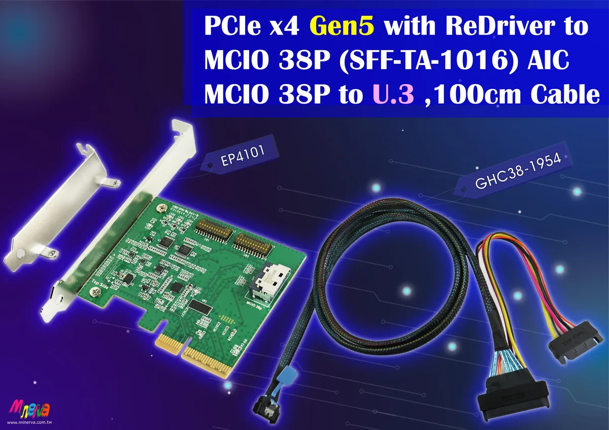 Innocard Innocard EP4101 PCIe Gen5 gender changer MCIO 38P to U.3 100CM — product photo